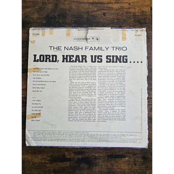 Lord, Hear Us Sing The Nash Family Trio Columbia Records CL 1508 LP - Picture 2 of 6
